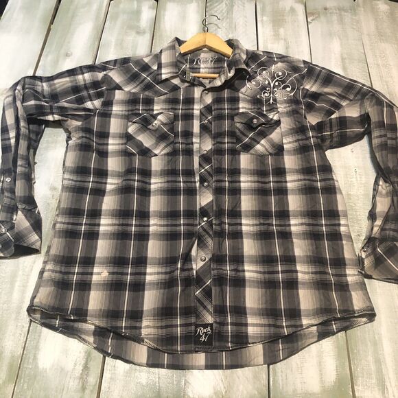 Rock 47 Shirt Mens 2XL Pearl Snap Western Wranlger Cowboy Country Rodeo - Picture 1 of 14